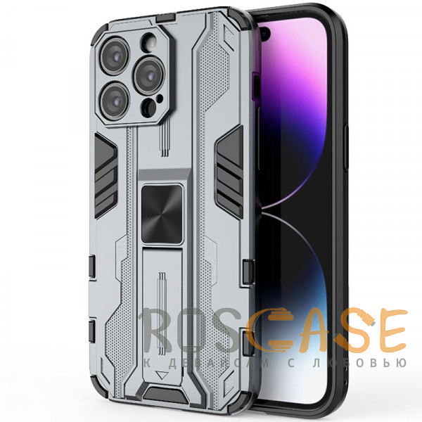 Фото Серый Galvatron | Противоударный чехол-подставка для iPhone 14 Pro с защитой камеры