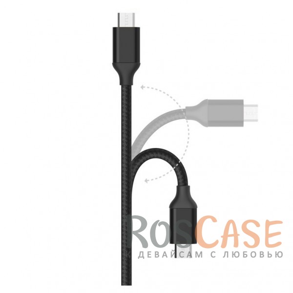 Фото Черный / Черный Комплект автомобильное зарядное устройство в металлическом корпусе + дата кабель в текстильной оплетке USB to MicroUSB
