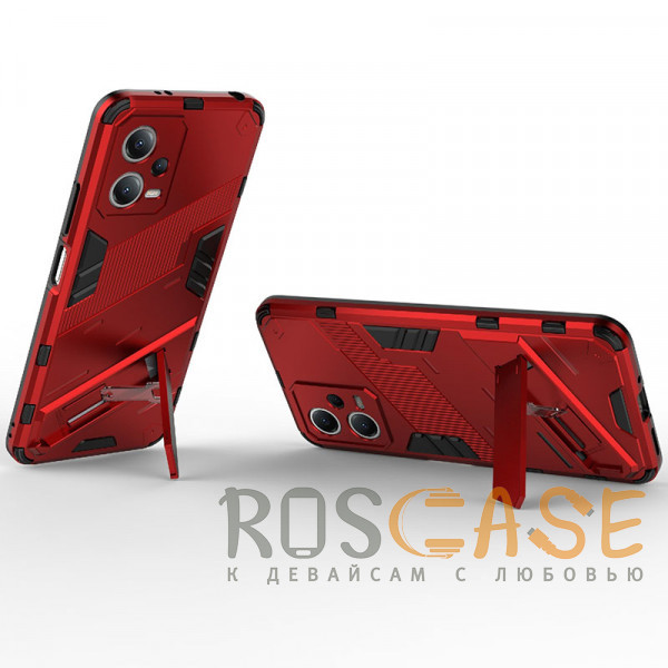 Фотография Красный Megatron | Противоударный чехол-подставка для Xiaomi Redmi Note 12 5G / Poco X5 5G с защитой камеры