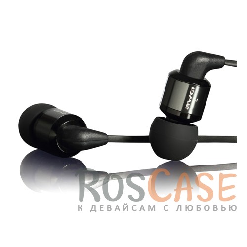 Фотография Черный Модные вакуумные наушники AWEI ES600i с плоским кабелем и микрофоном